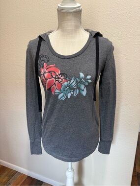 CRAZY SHIRTS Hawaii Gray Floral Lightweight Jersey Hoodie Pockets Size XS